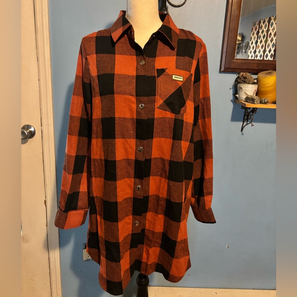 Momocod, Oversized, Plaid, Button Down, Flannel Shirt